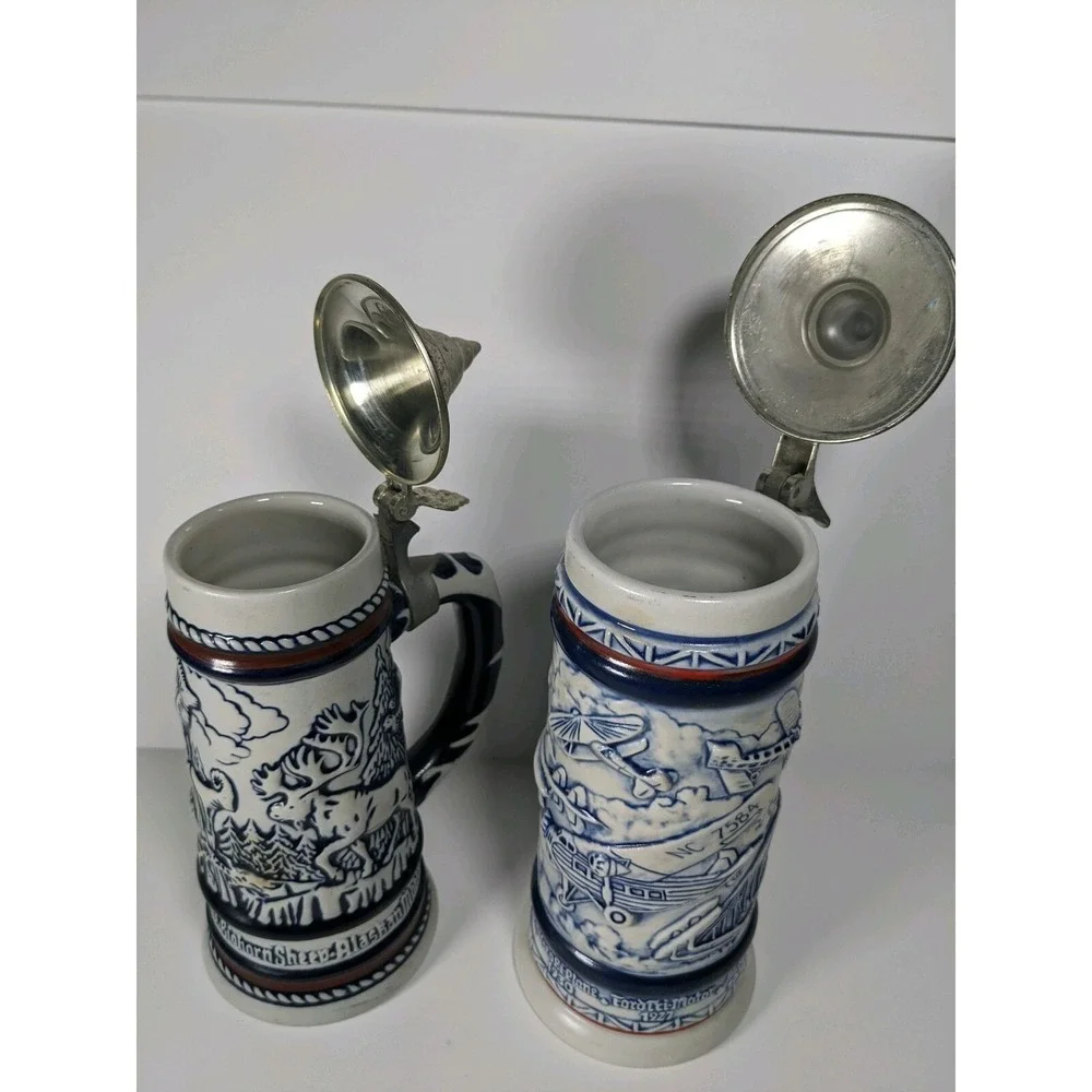 Avon Vintage Beer Steins Wild Country Flying Classics Ceramarte Brazil Set of 2